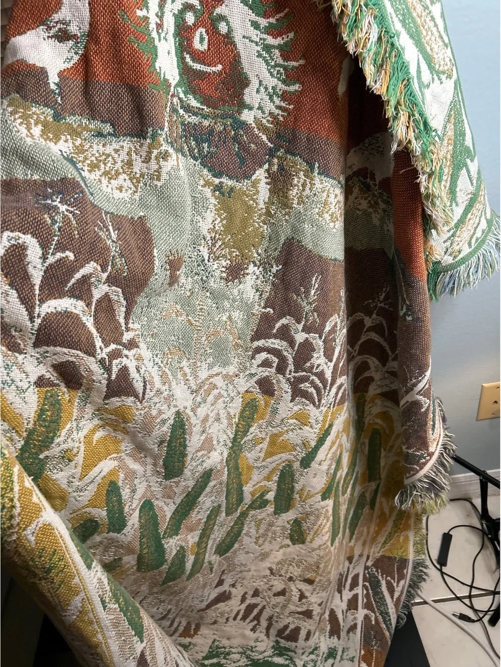 Vintage Scarecrow Themed Sofa Throw Blanket with Fringe